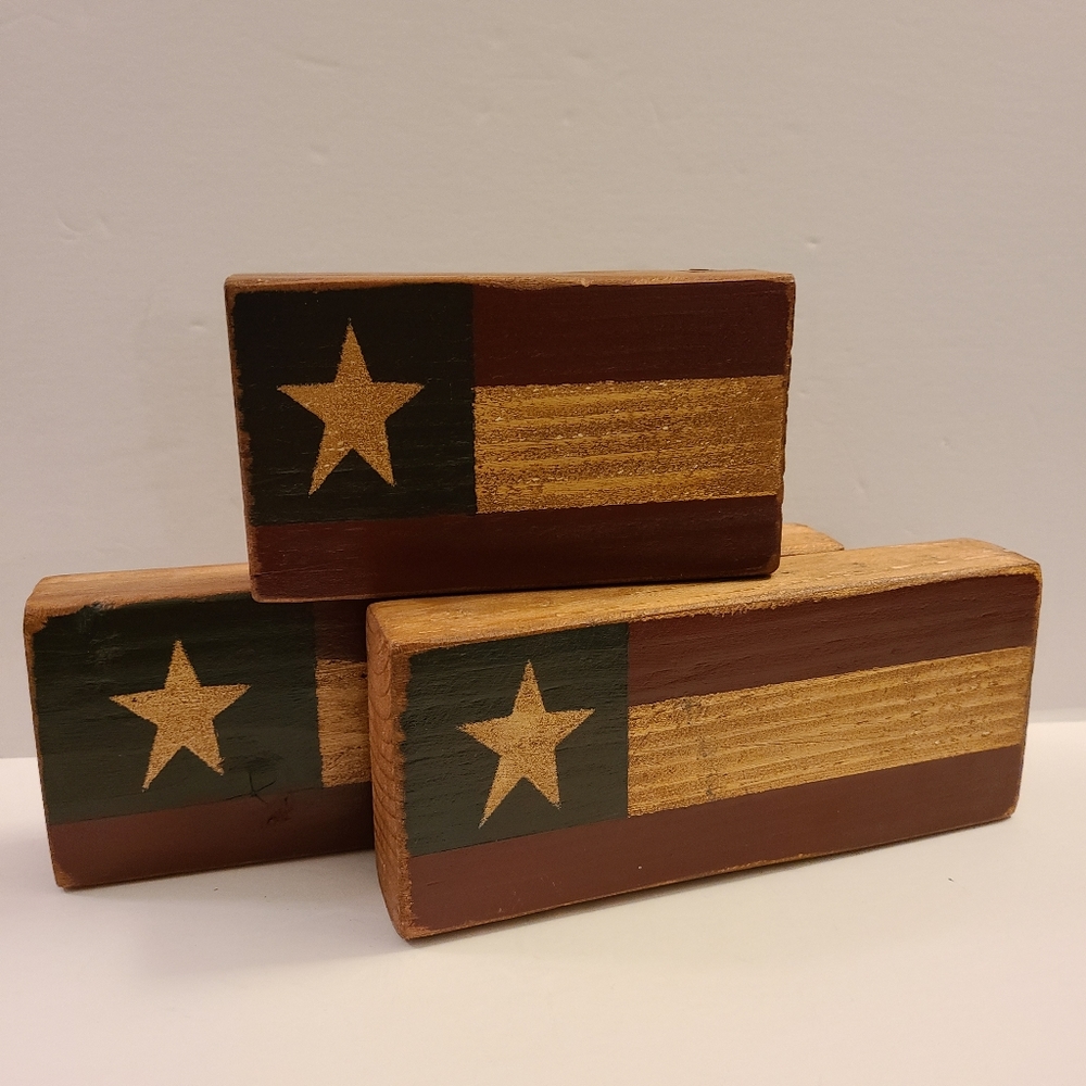 * Rustic Wooden Texas Flag Shelf Blocks set of 3
